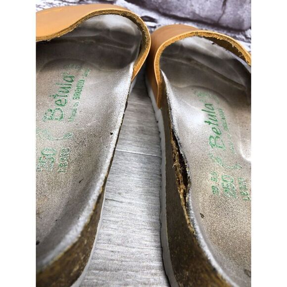 Betula Birkenstock Orange Leather Cork Strap Slide Sandals Women Sz 39EU/8.5M US - Picture 5 of 16